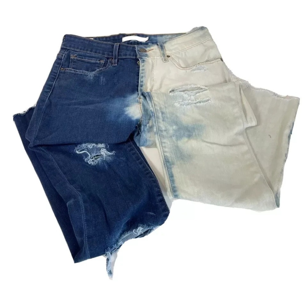 Levi's 712 Slim Split Bleach Dye Distressed Straight Jeans 27 Womens Mid‎ Rise